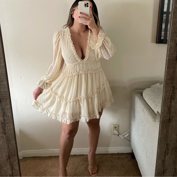 J for Justify Dresses & Skirts - J for Justify Cream Textured Swiss Dot Mini Dress